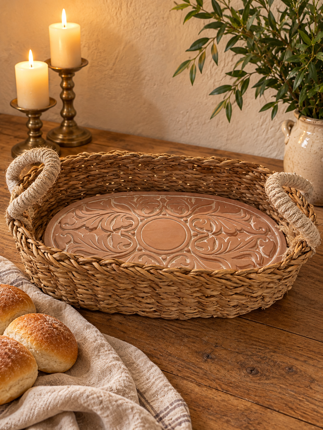 Vintage Vine Oval Bread Warmer & Basket
