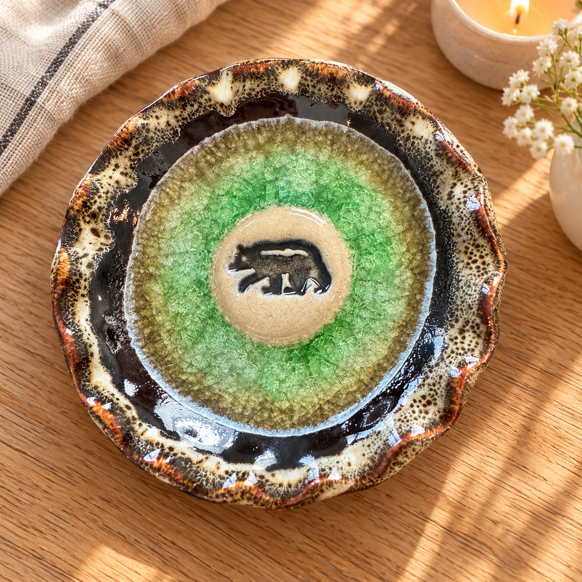 Down to Earth Pottery Trinket Dish – Green Bear