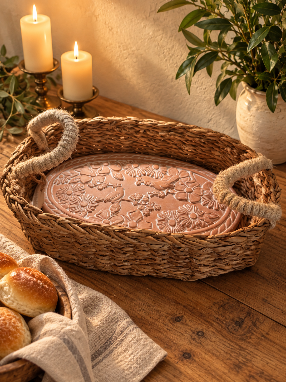 Garden Oval Bread Warmer & Basket