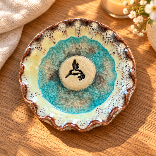 Down to Earth Pottery Trinket Dish – Turquoise Hummingbird