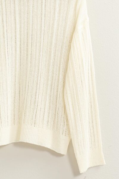 HYFVE Openwork Ribbed Trim Long Sleeve Knit Top